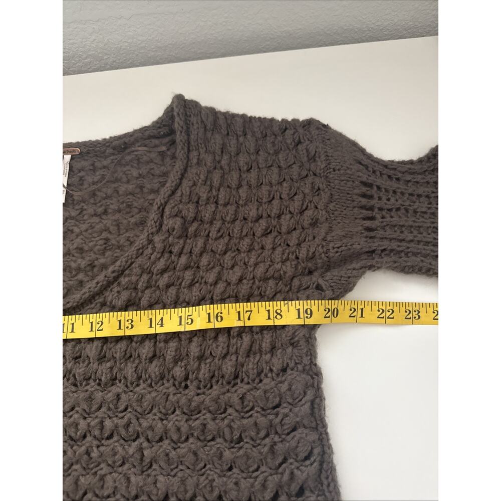 Free People Sweater Crashing Waves‎ Wool Blend Chunky Open Knit Cocoa Size XS - Picture 8 of 13